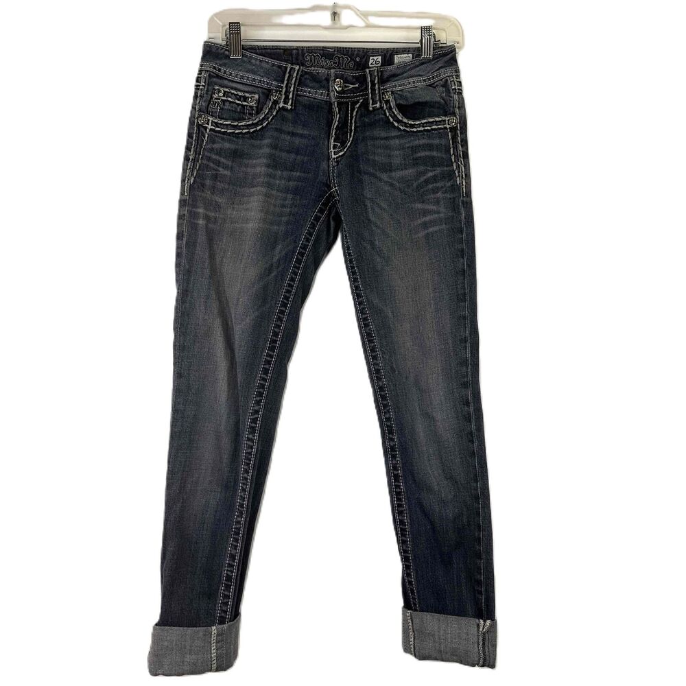 Miss Me Blue Distressed Faded Cuffed Women's Skinny Jeans Size 26